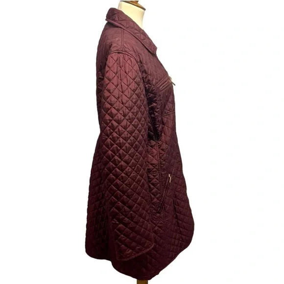 Hobbs London Burgundy Quilted Zip Front Hip Length Coat Women’s US 14 - Picture 7 of 14